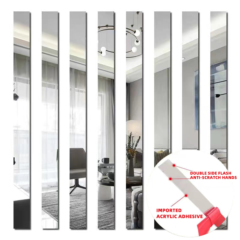 8D mirror stainless steel flat decorative strip background wall frame straight edge ceiling edge mirror metal self-adhesive line