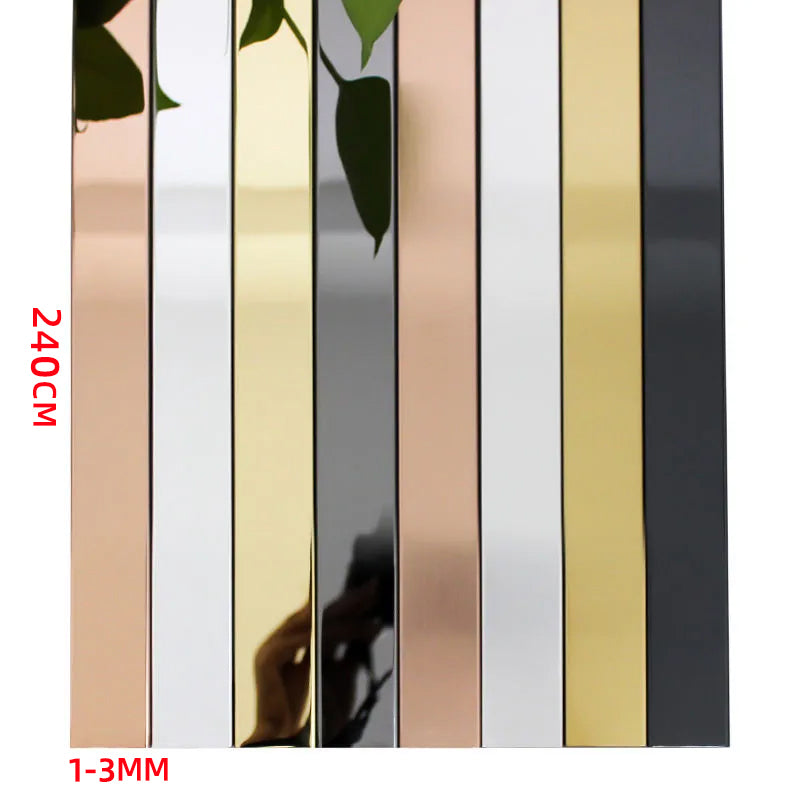 8KM mirror stainless steel flat decorative strip background wall frame straight edge ceiling edge mirror metal self-adhesive line